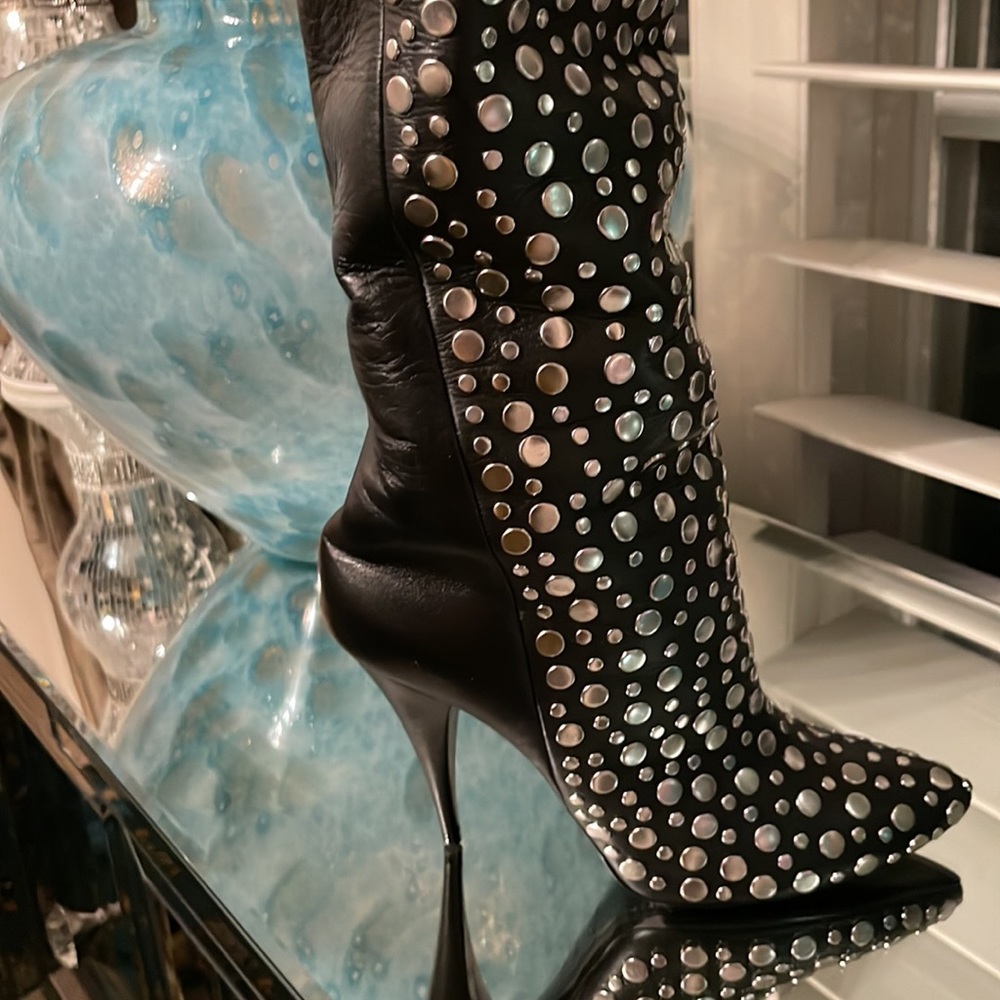 SAINT LAURENT  Kiki Studded Over the Knee Boot
